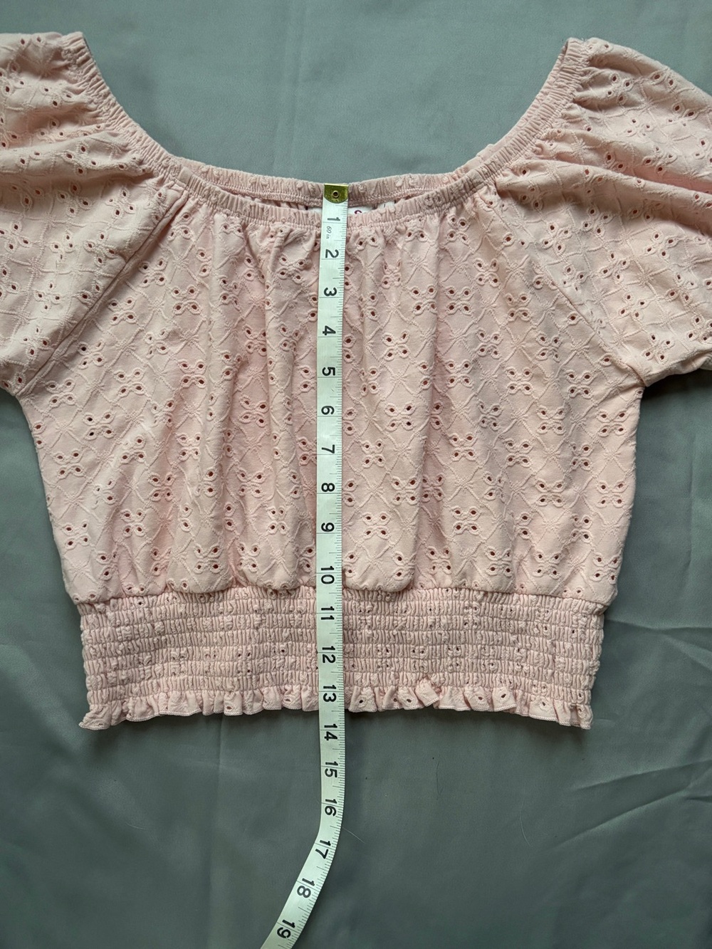 SO Pink Eyelet Smocked Crop Top - Picture 7 of 7